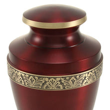 Metallic Crimson Brass Gold Accent Band Adult Cremation Urn - Funeral.com, Inc.