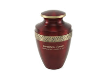 Metallic Crimson Brass Gold Accent Band Adult Cremation Urn - Funeral.com, Inc.