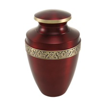 Metallic Crimson Brass Gold Accent Band Adult Cremation Urn - Funeral.com, Inc.