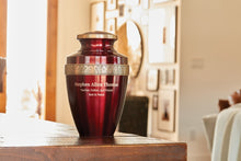 Metallic Crimson Brass Gold Accent Band Adult Cremation Urn - Funeral.com, Inc.