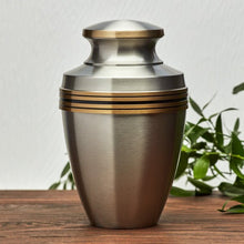 Metallic Pewter Brass Accent Band Adult Cremation Urn - Funeral.com, Inc.