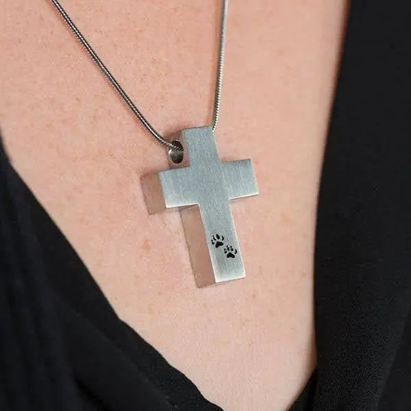 Comely Pewter Cross Pawprint - funeral.com
