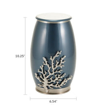 Moonlight Blue & Pewter Stainless Steel Adult Cremation Urn with Coral Design - Funeral.com, Inc.