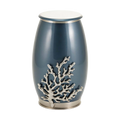 Moonlight Blue & Pewter Stainless Steel Adult Cremation Urn with Coral Design