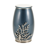 Moonlight Blue & Pewter Stainless Steel Adult Cremation Urn with Coral Design - Funeral.com, Inc.
