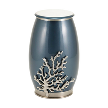 Moonlight Blue & Pewter Stainless Steel Adult Cremation Urn with Coral Design - Funeral.com, Inc.