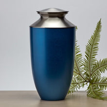 Narrow Conical Blue Aluminum & Brass Adult Cremation Urn - Funeral.com, Inc.