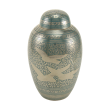 Nickel Brass Extra Large Pet Urn with Engraved Flying Birds - Funeral.com, Inc.