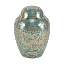 Nickel Brass Large Pet Urn with Engraved Flying Birds - Funeral.com, Inc.