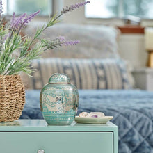 Nickel Brass Medium Pet Urn with Engraved Flying Birds - Funeral.com, Inc.