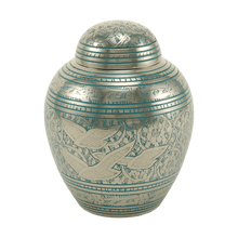 Nickel Brass Medium Pet Urn with Engraved Flying Birds - Funeral.com, Inc.