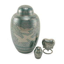 Nickel - Plated Brass Bird Engraved Heart Keepsake Urn - Funeral.com, Inc.