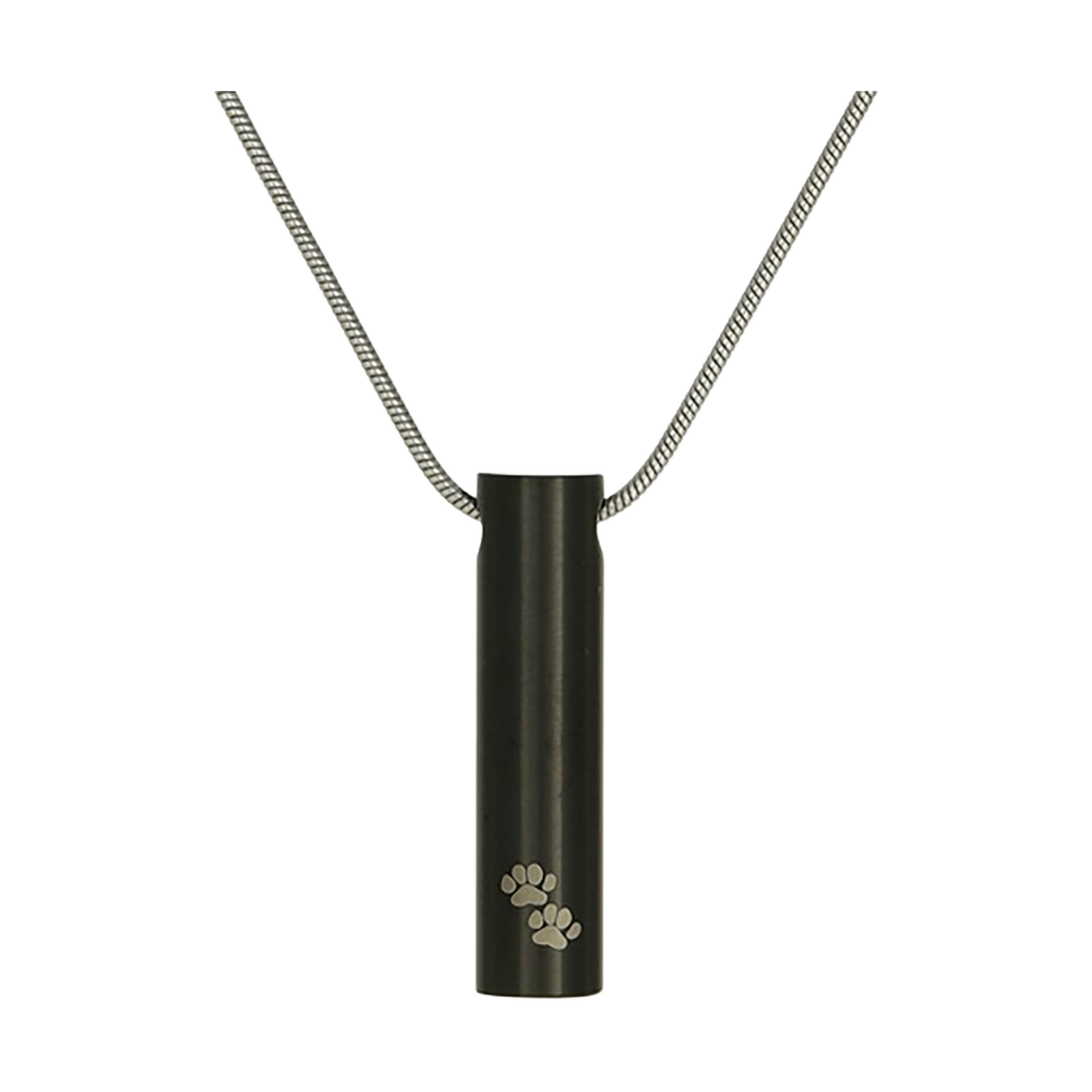 Onyx Cylinder Pet Cremation Necklace with Paw Prints | Funeral.com, Inc.
