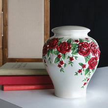 Pearl Glazed Ceramic Red Roses Adult Cremation Urn - Funeral.com, Inc.