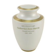 Pearl White Brass Adult Cremation Urn with Metallic Shimmer - Funeral.com, Inc.