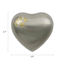 Pewter Brass Heart Keepsake Pet Urn with Classic Paw Print - Funeral.com, Inc.