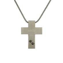 Pewter Cross w/ Paws Pet Cremation Necklace, 19" Chain - Funeral.com, Inc.