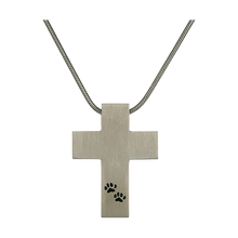 Pewter Cross w/ Paws Pet Cremation Necklace, 19" Chain - Funeral.com, Inc.