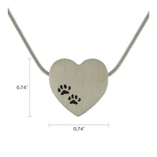 Pewter Heart Pendant w/ Paw Prints Cremation Necklace, 19" Chain - Funeral.com, Inc.