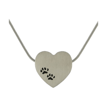 Pewter Heart Pendant w/ Paw Prints Cremation Necklace, 19" Chain - Funeral.com, Inc.