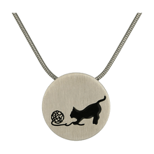 Pewter Round Cat & Yarn Pet Cremation Necklace, Stainless Steel - Funeral.com, Inc.