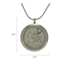 Pewter Round Hinged Birds, Stainless Steel Cremation Necklace - Funeral.com, Inc.