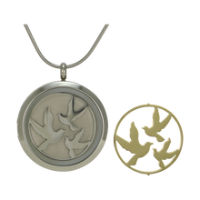 Pewter Round Hinged Birds, Stainless Steel Cremation Necklace - Funeral.com, Inc.