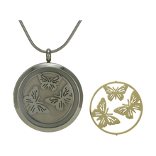 Pewter Round Hinged Butterflies, Stainless Steel Cremation Necklace - Funeral.com, Inc.