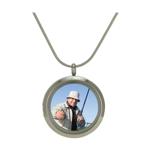 Pewter Round Hinged Photo Glass, Stainless Steel Cremation Necklace - Funeral.com, Inc.