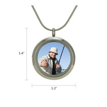 Pewter Round Hinged Photo Glass, Stainless Steel Cremation Necklace - Funeral.com, Inc.