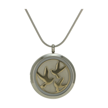 Pewter Round Hinged w/ Bronze Birds, 14K Gold - Plated Cremation Necklace - Funeral.com, Inc.