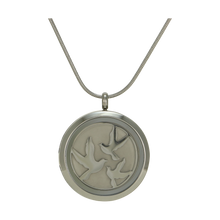 Pewter Round Hinged w/ Pewter Birds, Stainless Steel Cremation Necklace - Funeral.com, Inc.