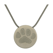 Pewter Round Large Paw Pet Cremation Necklace, Stainless Steel - Funeral.com, Inc.
