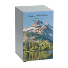 Pewter Stainless Steel Majestic Mountain & Lake View Adult Cremation Urn - Funeral.com, Inc.