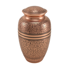Polished Copper Brass Oak Leaf Engraved Adult Cremation Urn - Funeral.com, Inc.