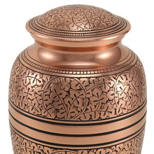 Polished Copper Brass Oak Leaf Engraved Adult Cremation Urn - Funeral.com, Inc.