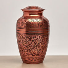 Polished Copper Brass Oak Leaf Engraved Adult Cremation Urn - Funeral.com, Inc.