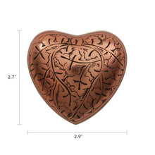 Polished Copper Brass Oak Leaf Engraved Heart Keepsake Urn - Funeral.com, Inc.