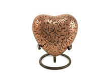 Polished Copper Brass Oak Leaf Engraved Heart Keepsake Urn - Funeral.com, Inc.