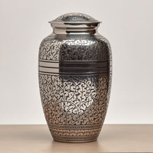 Polished Nickel Brass Oak Leaf Engraved Adult Cremation Urn - Funeral.com, Inc.