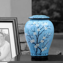 Powder Blue Ceramic Plum Blossom Adult Cremation Urn - Funeral.com, Inc.