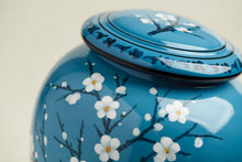 Powder Blue Ceramic Plum Blossom Adult Cremation Urn - Funeral.com, Inc.