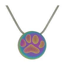 Rainbow Round Large Paw Pet Cremation Necklace, Stainless Steel - Funeral.com, Inc.