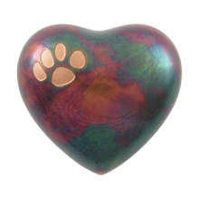 Raku Brass Heart Keepsake Pet Urn with Classic Paw Print - Funeral.com, Inc.