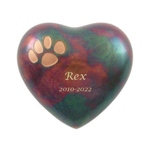 Raku Brass Heart Keepsake Pet Urn with Classic Paw Print - Funeral.com, Inc.