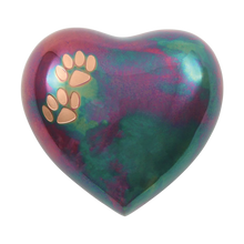 Raku Brass Heart Small Pet Urn with Double Paw Print - Funeral.com, Inc.