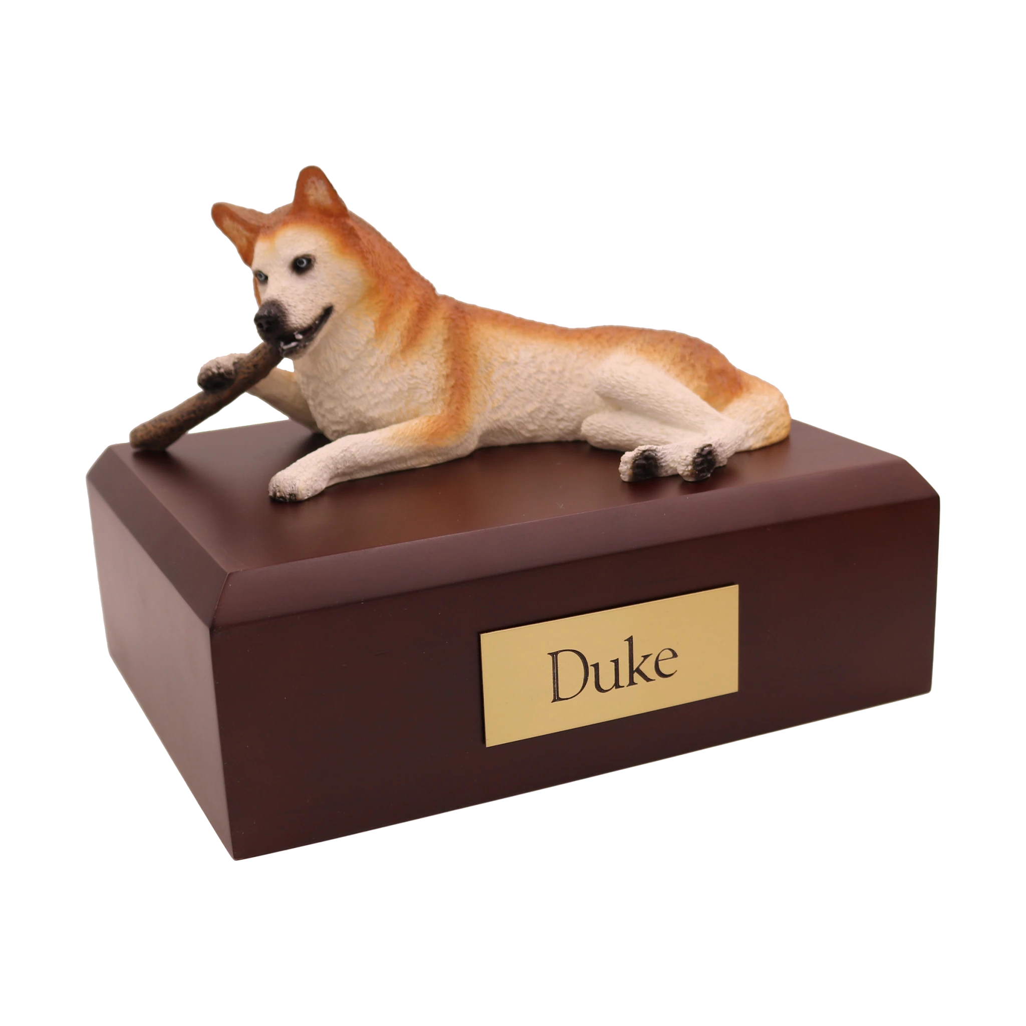 Red and White Husky Urn | Chewing Stick Figurine Pet Memorial | Funeral ...