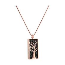 Rose Gold & Onyx Embossed Tree, 19" Chain Cremation Necklace - Funeral.com, Inc.