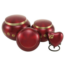 Round Glossy Crimson Brass Paw Print Band Small Pet Cremation Urn - Funeral.com, Inc.
