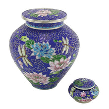 Royal Blue Cloisonné Lily & Dragonfly Adult Cremation Urn - Funeral.com, Inc.